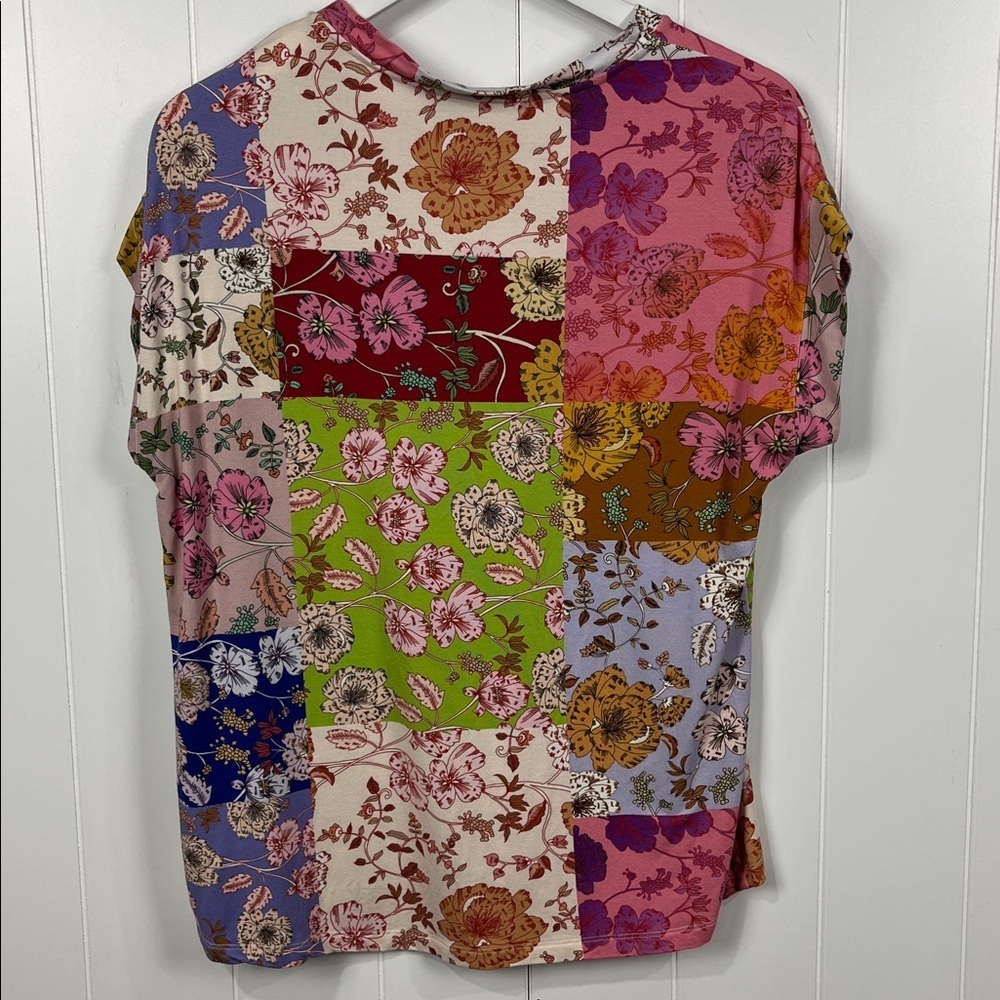 Johnny Was Multicolor Patchwork Tee S Vibrant Colors Banded Crewneck Soft EUC - Picture 7 of 10